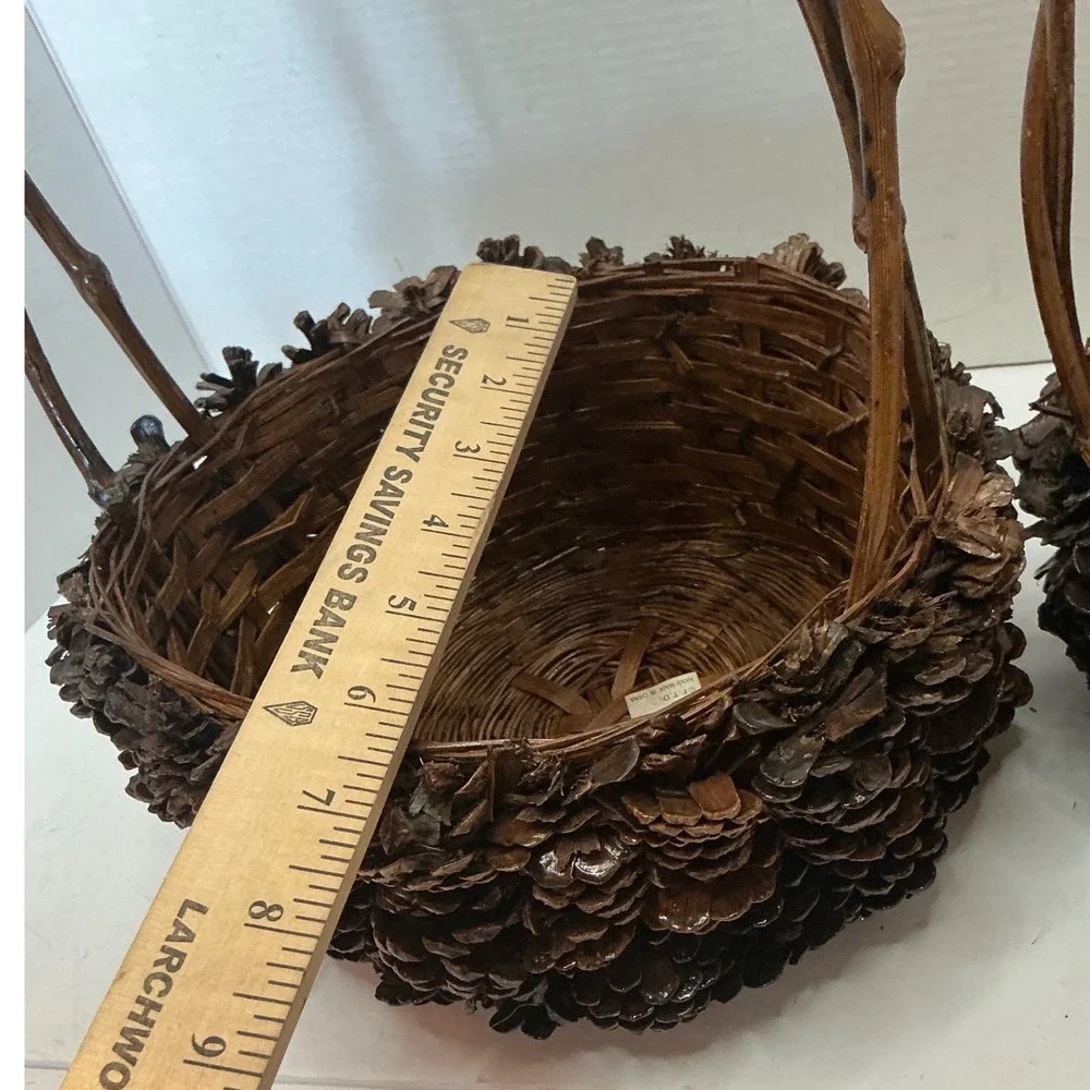 Pinecone Nesting Baskets Set Rustic Woodland Cabin Decor Small Med